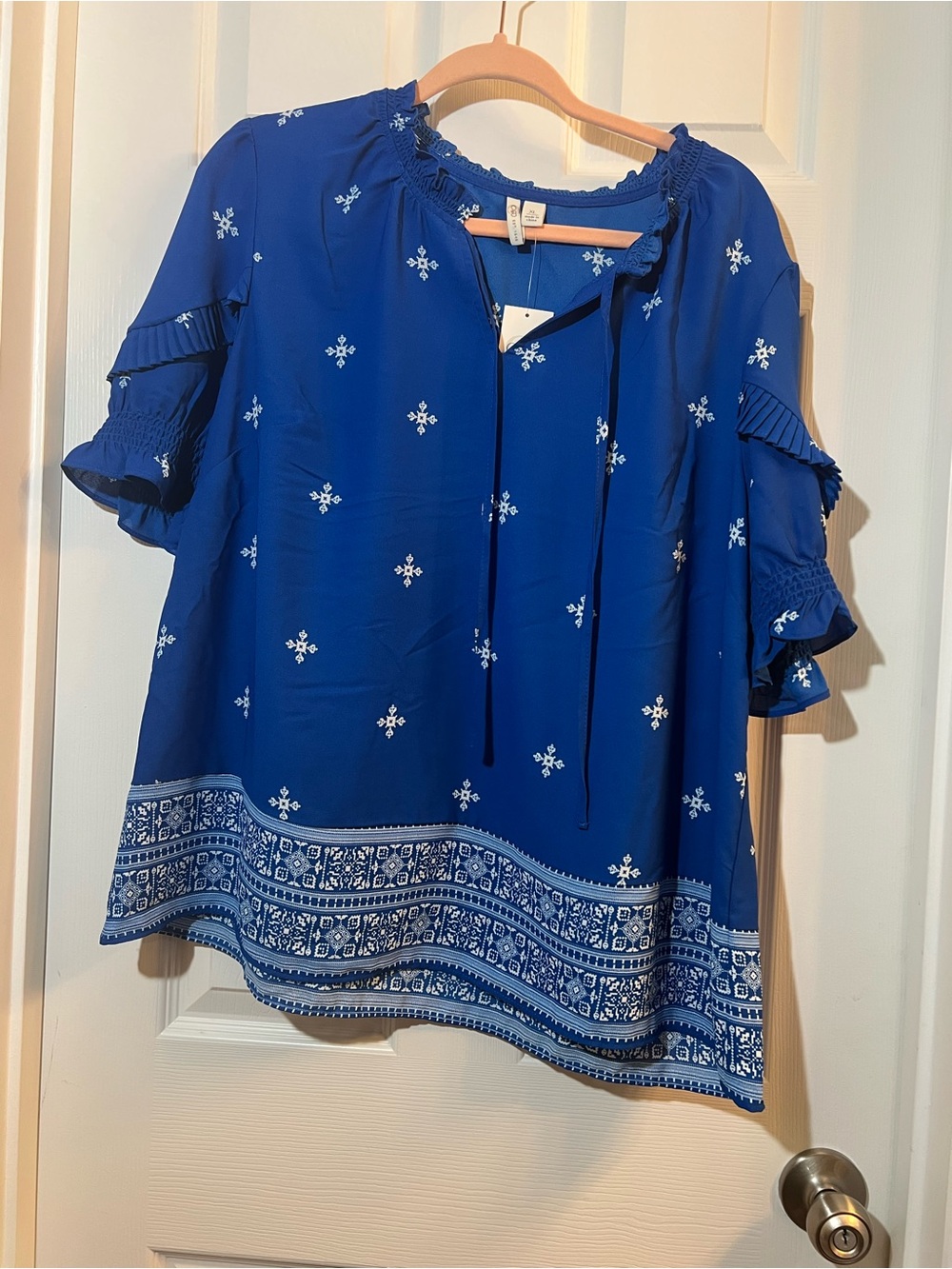🦋 NWT Cato Blue Boho Border-Print Peasant Tunic size xlarge